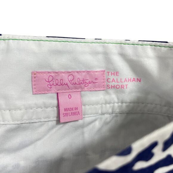 Lilly‎ Pulitzer 0 The Callahan Short 100% Cotton Blue White Zipper Pocket - Picture 3 of 5